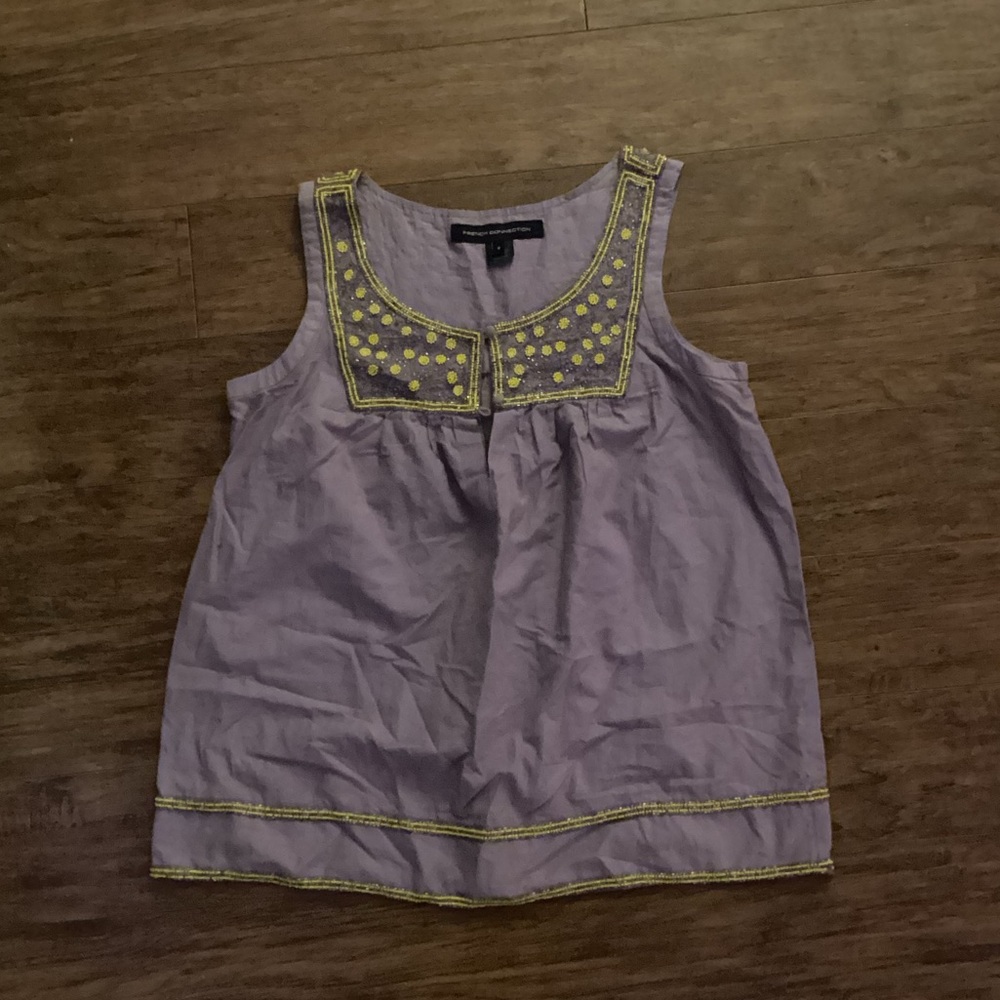 French Connection❤️‍🔥sleeveless hand beaded button up baggy shirt
